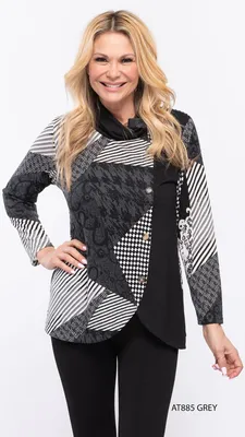 Grey-black Printed Top With Side Buttons