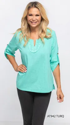 Turq 3/4 Sleeves Blouse with Designer Lace Patch