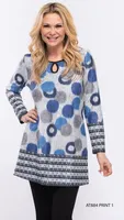 Blue-grey Circle Printed Dress with Keyhole Neck (print 1)