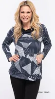 Navy-Grey Turtle Neck Top with 2 Zipper Pockets (print 1