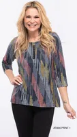 Grey-Multi Top with 3/4 Sleeves (PRINT 1