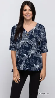 Navy v neckline flower print top