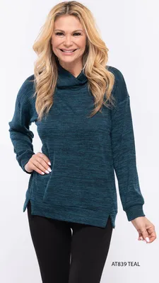 Teal-Black Turtle Neck Top