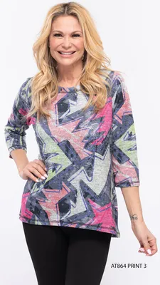 Multi Colored Top with 3/4 Sleeves (print 3