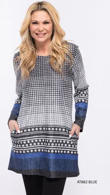 Blue-Grey Dotted Full Sleeve Dress
