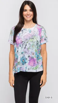 White-Pink Short Sleeves Printed T-shirt (Print 5