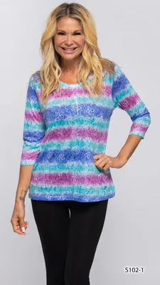 Aqua Purple Blue flower top (Print 1