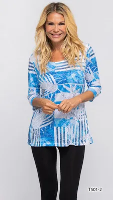 White-blue custom Print 3/4 sleeves top 2