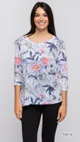 PURPLE GREEN BLUE TROPICAL BLEND 3/4 sleeves Top Print 6