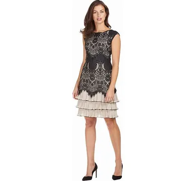 Black-Taupe Net Detailed Dress with Frills