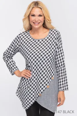 Black-White Check Printed Asymmetrical Top