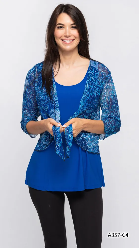 ROYAL BLUE SHORT TIE COVERUP PRINT-C4