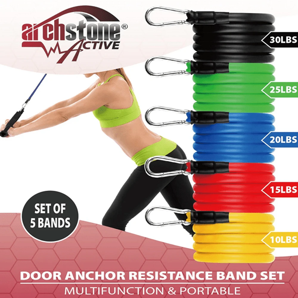 Archstone Active: Door Anchor Resistance Bands - Pack of 1 Set (5pc)
