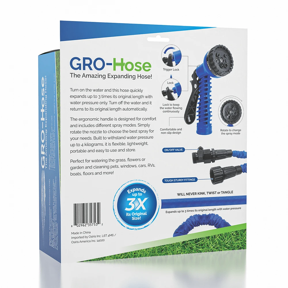 GRO-Hose BLUE 75ft Expandable Hose With Sprayer Nozzle