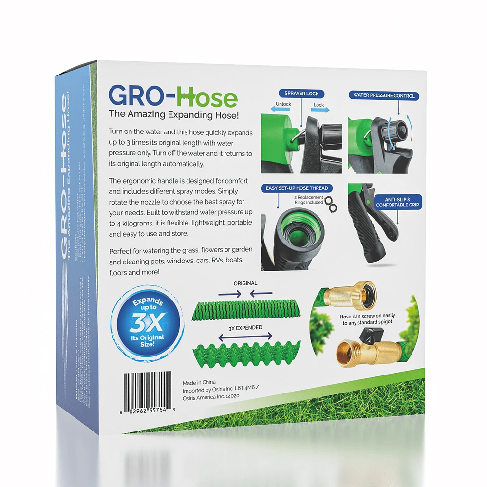 GRO-Hose GREEN 75ft Expandable Hose With Sprayer Nozzle & Brass Valve