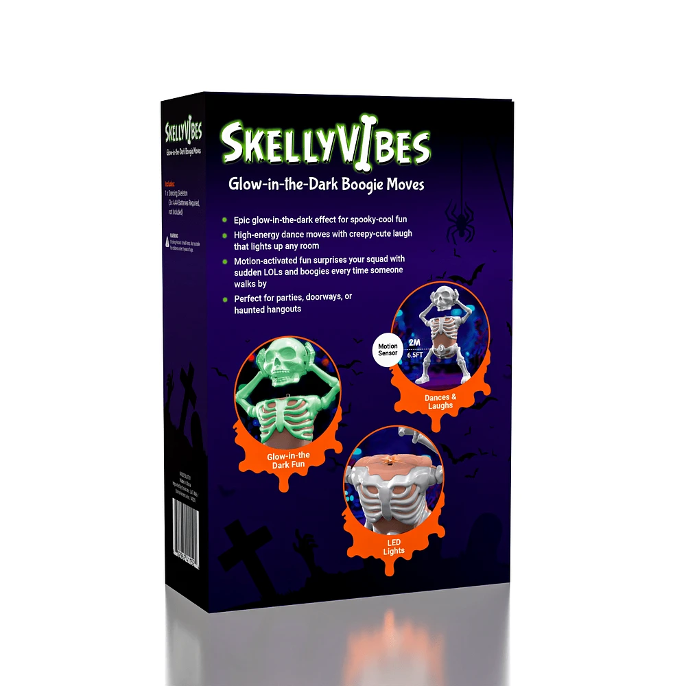 SkellyVibes Glow-In-The-Dark Dancing Skeleton - Lights Up & Laughs!