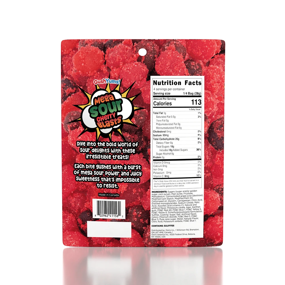 GushYums Mega Sour Cherry Blasts Gushing Gummy Candy (4oz)