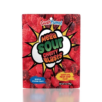 GushYums Mega Sour Cherry Blasts Gushing Gummy Candy (4oz)