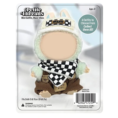 Outfit: Brown Pants & Checkered Scarf for Dolls - Petite Threads