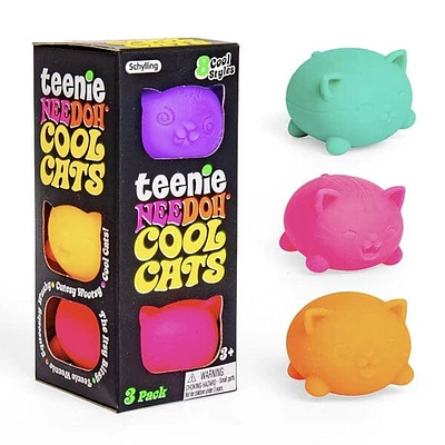 Nee Doh Teenie Cool Cats Squishy Fidget Stress Ball Toys (3pc) Colors Ship Assorted