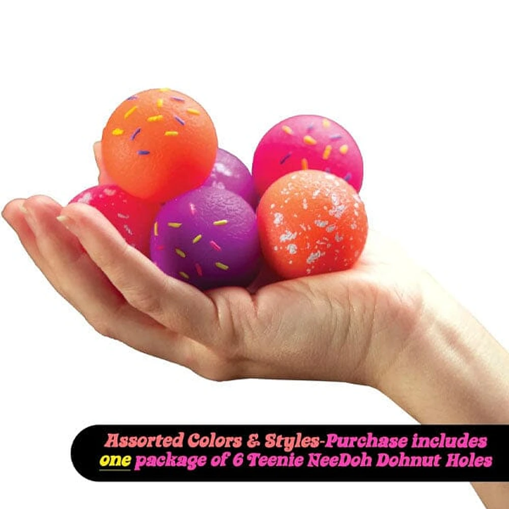 Nee Doh Teenie Dohnut Holes Squishy Fidget Stress Ball Toys (6pc) Assorted Colors
