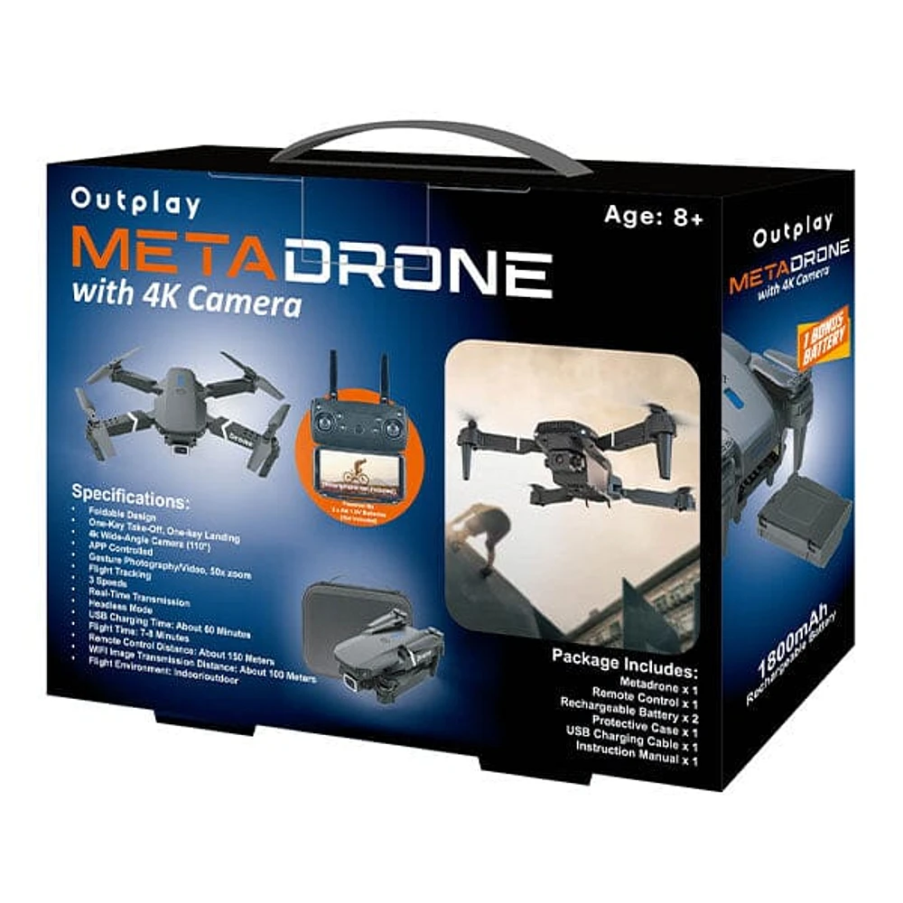 Outplay MetaDrone 4K Dual-Camera RC Drone with Case & Bonus Battery