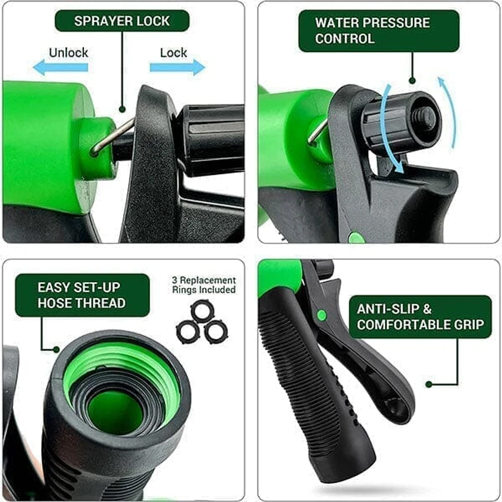 GRO-Hose GREEN 75ft Expandable Hose With Sprayer Nozzle & Brass Valve