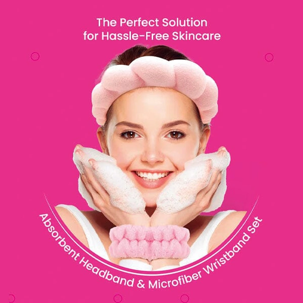 Glam DryDuo (3pc) Absorbant Microfibre Spa Headband & Wristbands For Skincare
