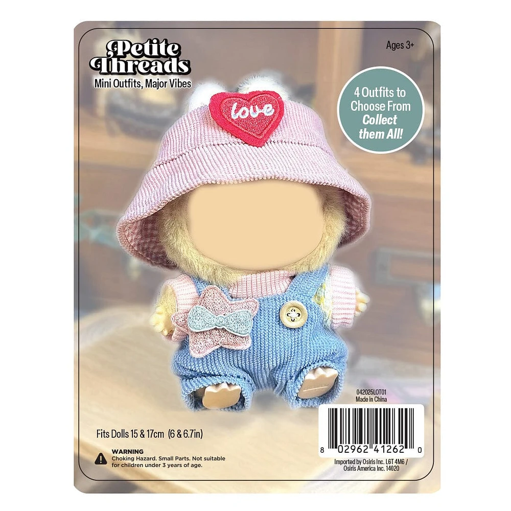 Outfit: Knit Blue & Pink Overalls & Hat for Dolls - Petite Threads