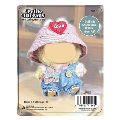 Outfit: Knit Blue & Pink Overalls & Hat for Dolls - Petite Threads