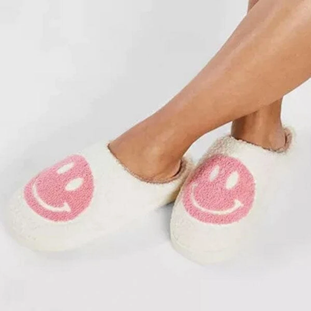 Smiley Face Plush Slippers for Indoors & Outdoors