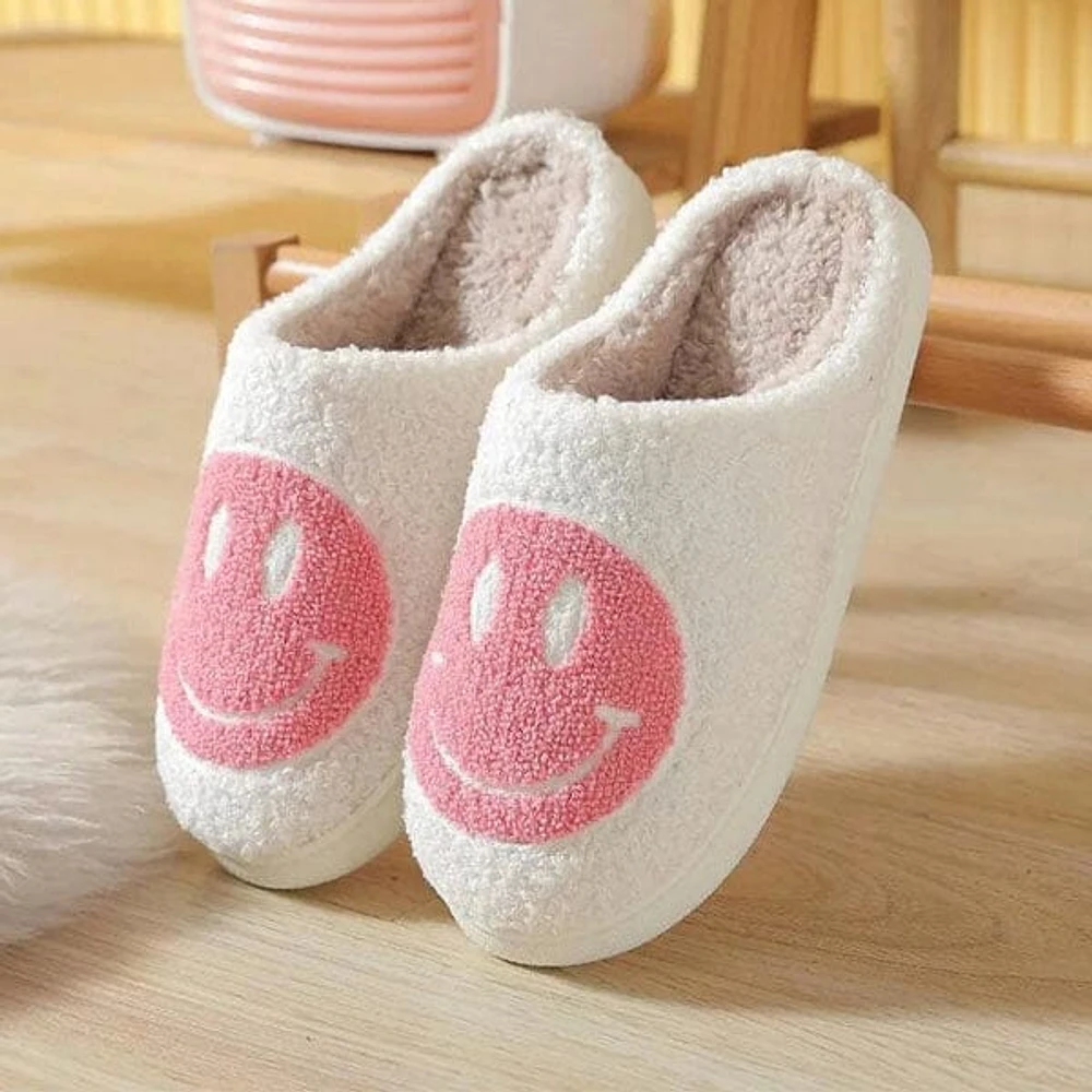Smiley Face Plush Slippers for Indoors & Outdoors