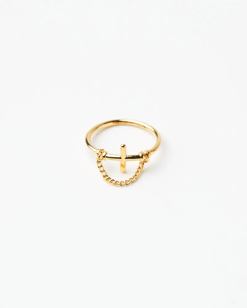18K Plated Chain & Cross Ring