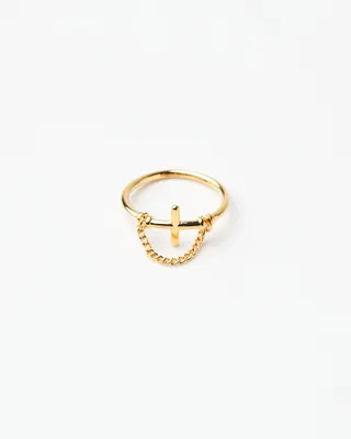18K Plated Chain & Cross Ring