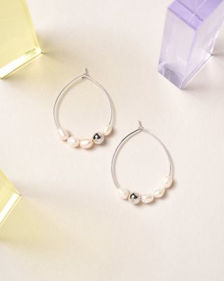 Silver Bead & Pearls Earrings