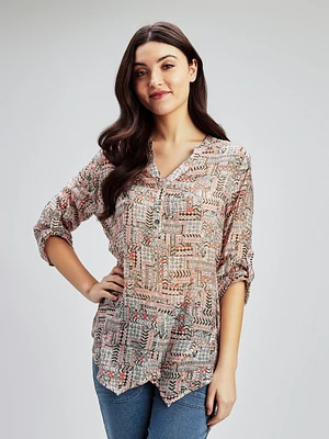 3/4-sleeve tunic length blouse