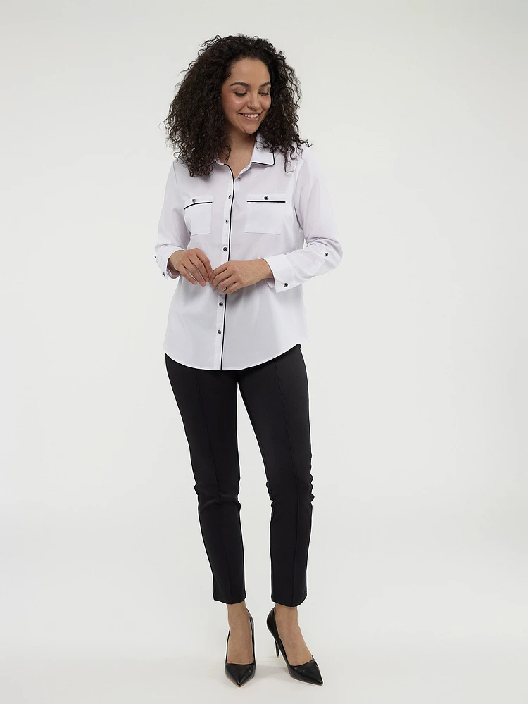 Blouse semi-ajustée à manches longues avec boutons