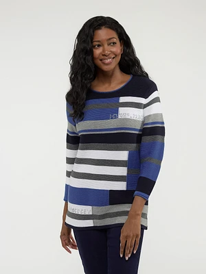 3/4-sleeve pullover sweater