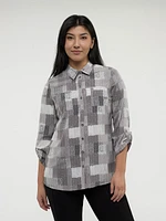 3/4-sleeve loose tunic length blouse with buttons