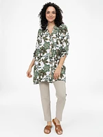 3/4-sleeve loose tunic length blouse with buttons