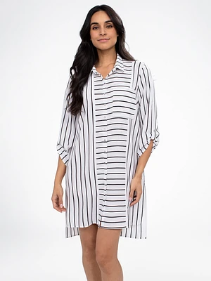 Blouse longueur tunique ample à manches 3/4 avec boutons