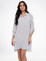 3/4-sleeve loose tunic length blouse with buttons