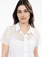Short-sleeve loose blouse with buttons