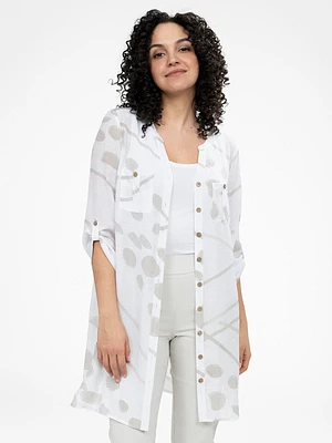 Blouse longueur tunique ample à manches 3/4 avec boutons