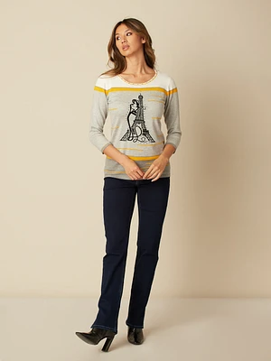 Semi-fitted sweater with 3/4 sleeves