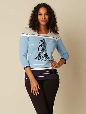 Semi-fitted sweater with 3/4 sleeves