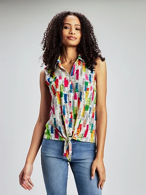 Blouse sans manches semi-ajustée avec boutons