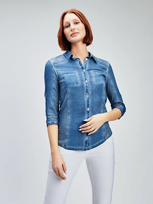 Blouse semi-ajustée à manches 3/4 avec boutons
