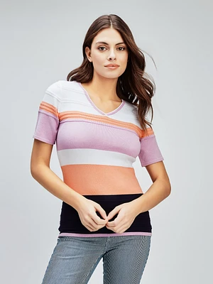 Short-sleeve semi-fitted pullover sweater