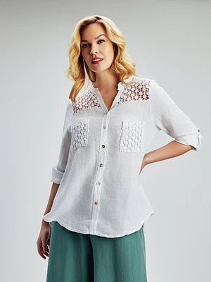 Blouse ample à manches 3/4 avec boutons